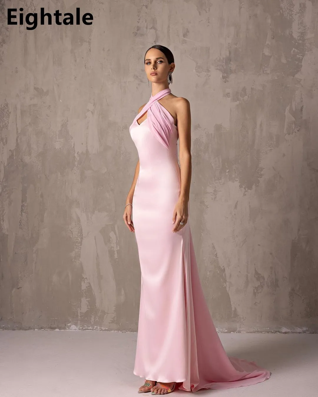 Eightale 2024 Pink Mermaid Prom Dress Halter Neck Evening Dress Women Formal Party Gown Robes De Soirée Customized