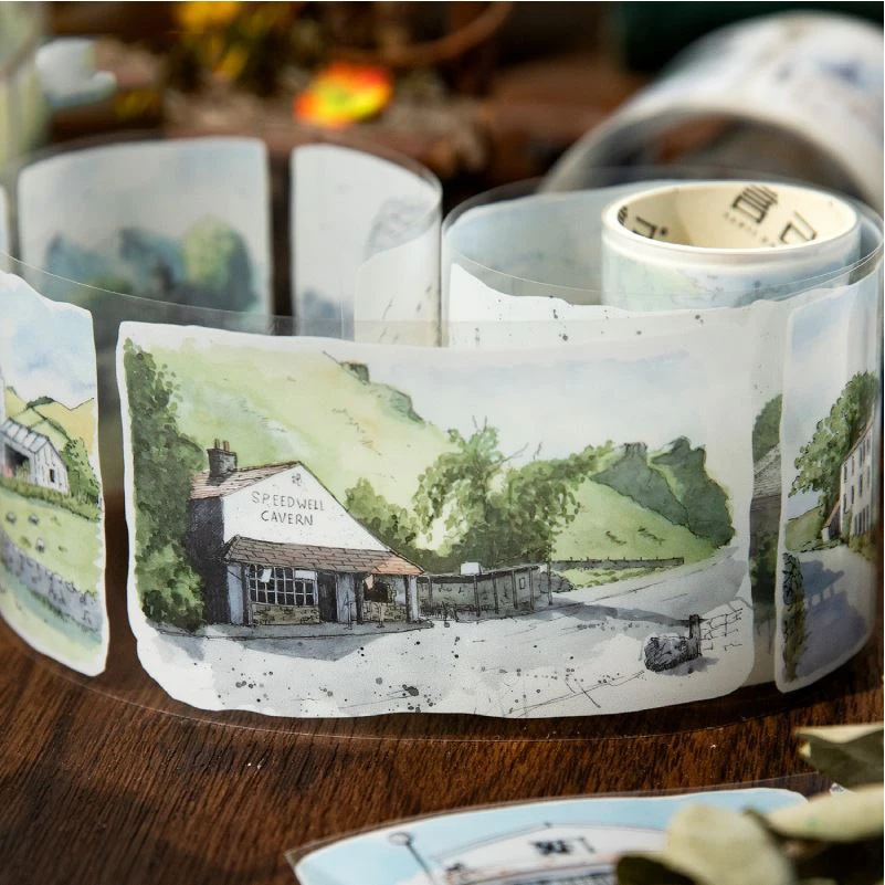 JIANWU 60mm*200cm Four Seasons with You Series Vintage Building Landscaping PET Tape Creative DIY Journal Collage Stationery