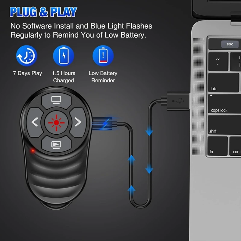 Rechargeable USB Type C Wireless Presentation Clicker, Finger Ring Presentations Powerpoint Clicker With Light Pointer