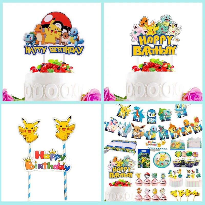 

A Set Pokemon Cake Topper Kawaii Anime Figure Pikachu Charizard Cake Insert Children's Happy Birthday Decoration Supply Toys