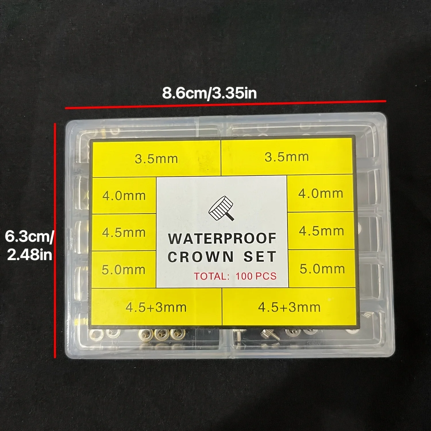 Fotografia 3: Venda quente! Conjunto de coroa de relógio à prova d'água 100pcs/300pcs, vários tamanhos para reparo de relógio