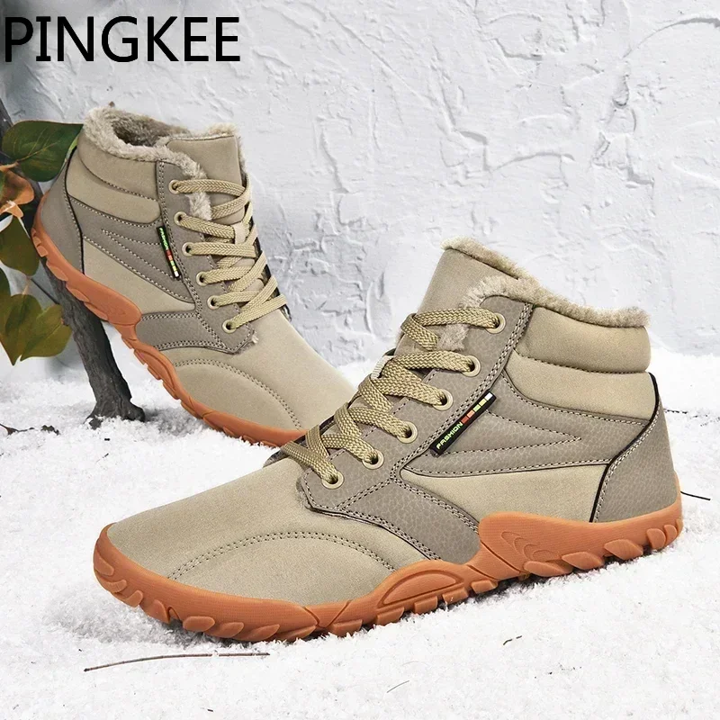 PINGKEE VENOCON Barefoot Wide ToeBox Shoes Men Women Leather Winter Snow Boots Women Minimalist Sneakers Shoes Wide Feet