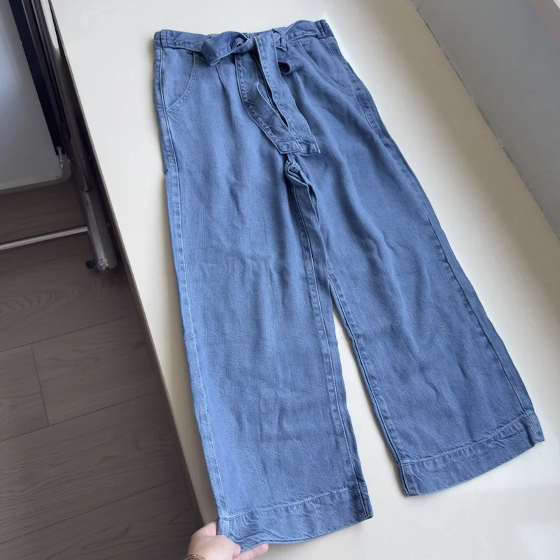 

Summer Women's Thin Dropped Jeans Fashion High Waist Lace-up Loose Wide Leg Pants Casual Versatile Blue Ankle-length Pants