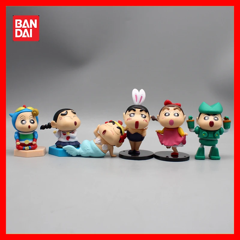 6pcs/Set Crayon Shin-Chan Anime Figure Nohara Shinsuke Mermaid Kangdam Bunny Desktop Ornaments Cartoon Pvc Model Doll Toys Gift