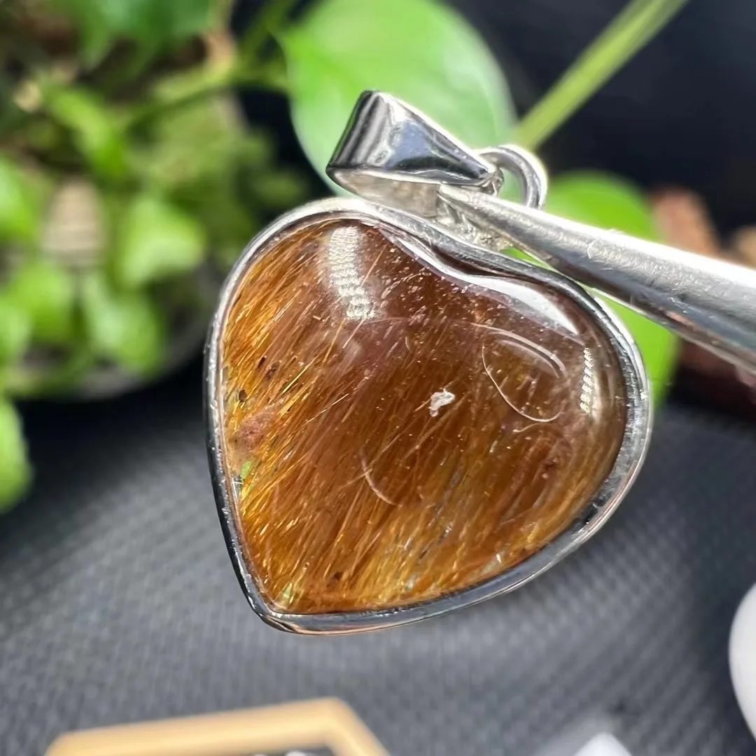 

1Pc Fengbaowu Natural Copper Rutilated Quartz Pendant Heart 925 Sterling Silver Reiki Healing Stone Jewelry Gift Women