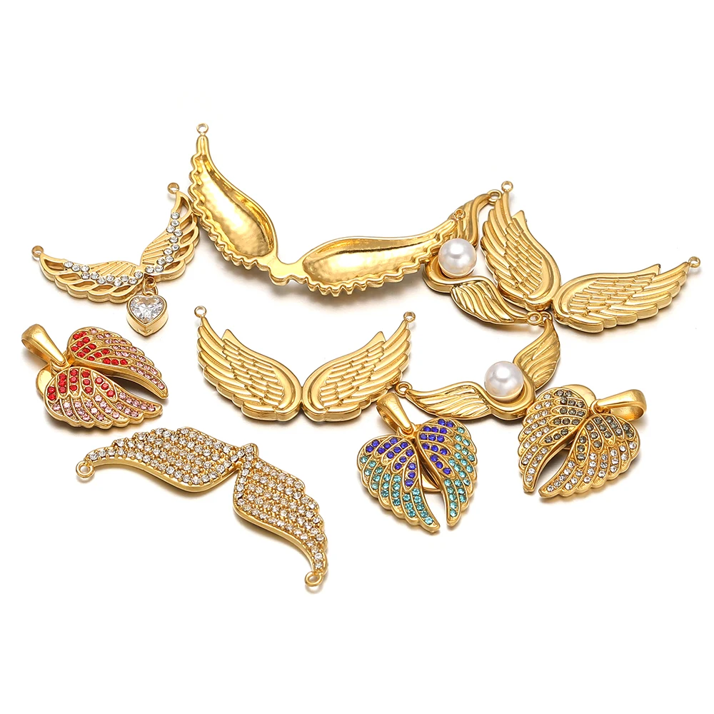 2 Stück Edelstahl Gold Engelsflügel-Anhänger für DIY-Schmuck, Armbandherstellung, Halsketten-Verbindungsstücke und Ohrring-Zubehör für Frauen und Mädchen – Detail 3