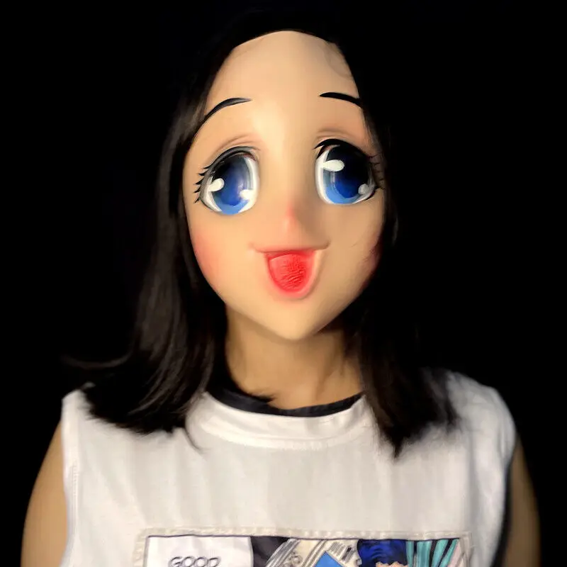 Sexy Cute Big Eyes Loli Latex Cartoon Doll Face Cosplay Mask, Female Manga Figure Comic for Girl, Silicone Props, Realistic Mask