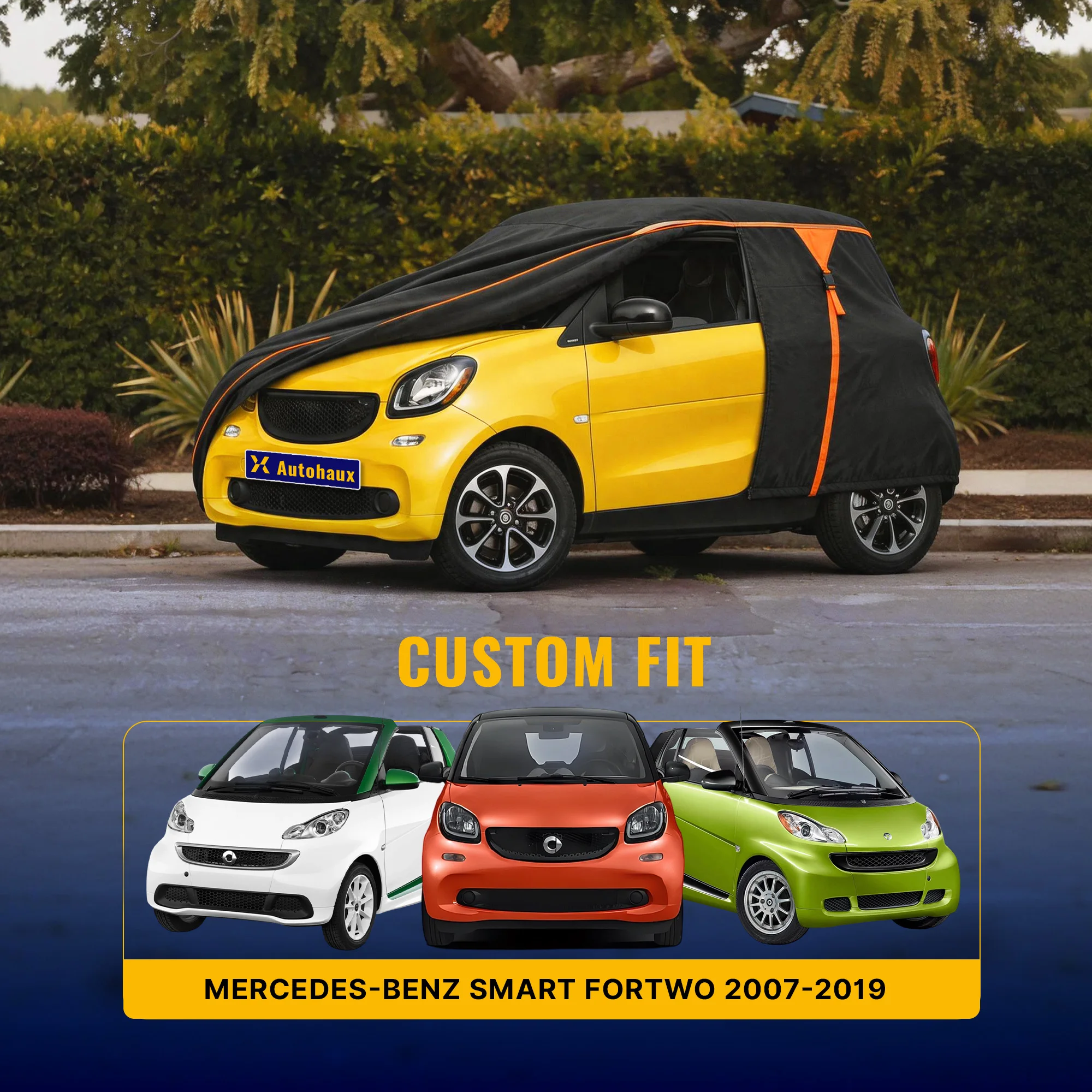 

UXCELL Waterproof Car Cover 210D-PU Oxford Outdoor Protection for Smart Fortwo 2007-2019 Zipper Black