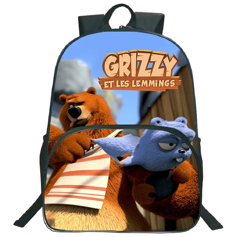 Mochila impermeável dos desenhos animados para meninos e meninas, Grizzy e os limões, portátil Bookbag, grande capacidade, Laptop Schoolbag, 16"