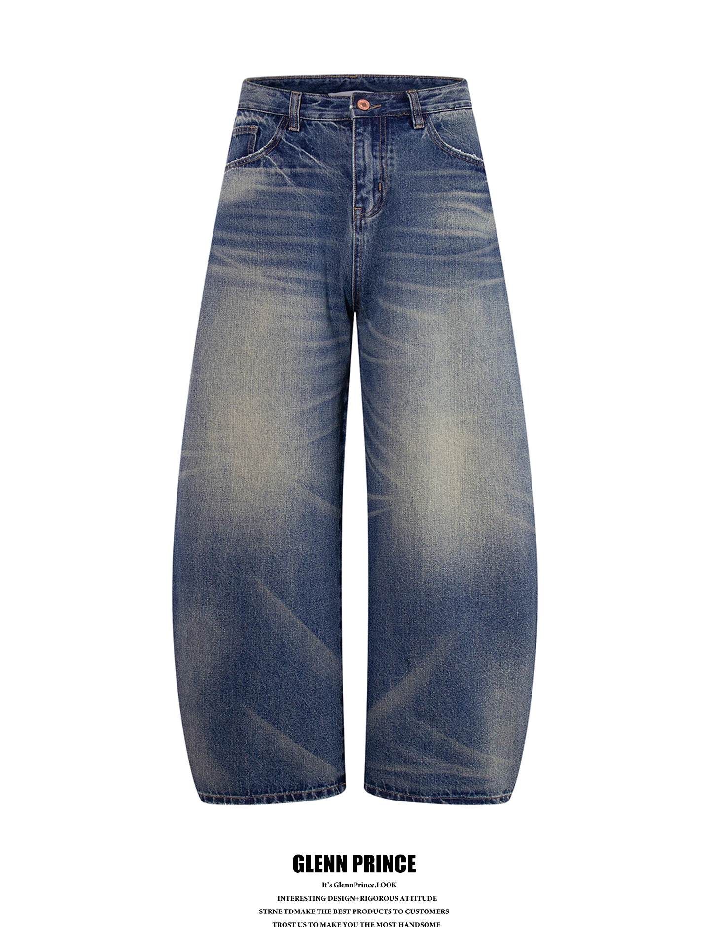 

American Retro Washed Straight Tube Micro Bend Knife Jeans Men Commute Versatile Draping Floor-Length Pants