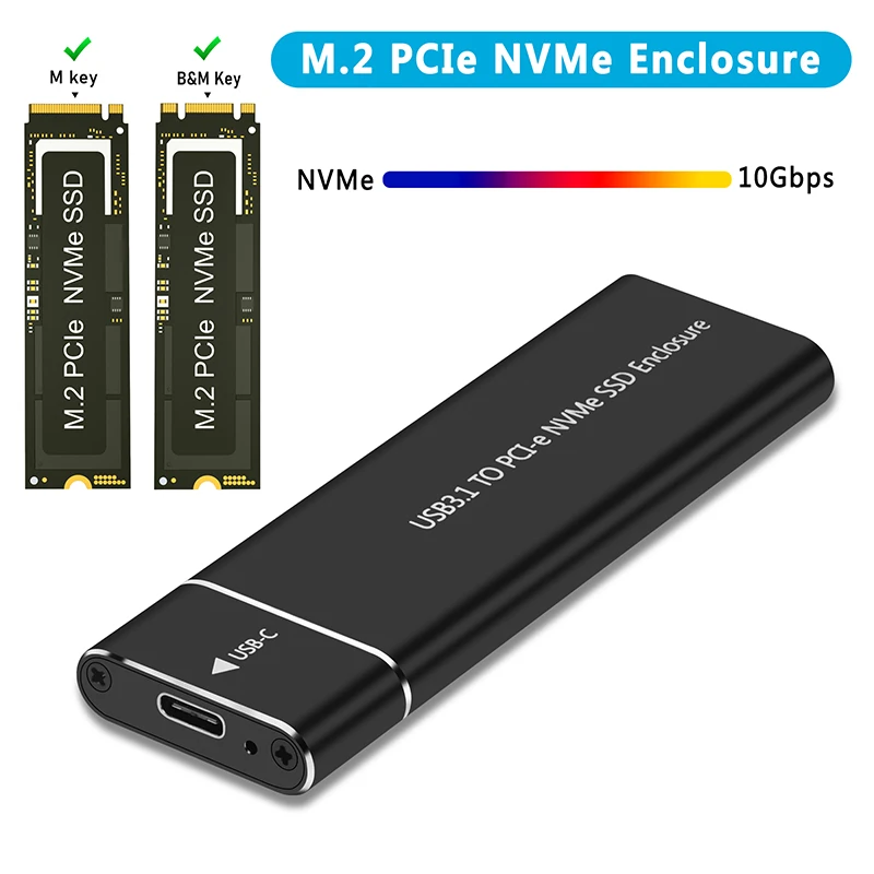 

Адаптер корпуса M.2 NVMe SSD Алюминиевый корпус USB C 3.1 Gen2 10 Гбит/с к внешней коробке NVMe PCIe для 2230/2242/2260/2280 M2 NVMe SSD