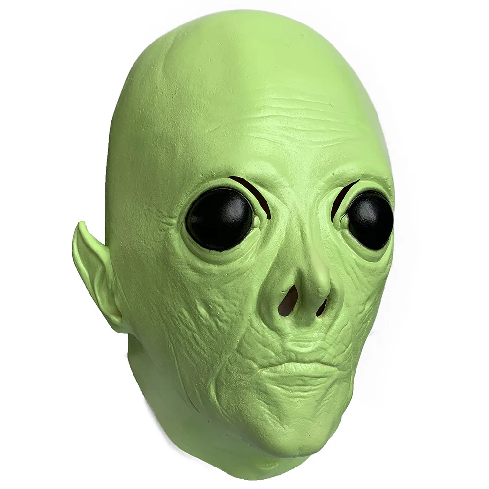 Realistische Alien-Vollkopf-Latexmaske mit Großen Augen Sci-Fi-Kreatur-Kopfbedeckung für Halloween-Cosplay, Maskerade-Party und Kostümzubehör – Detail 8