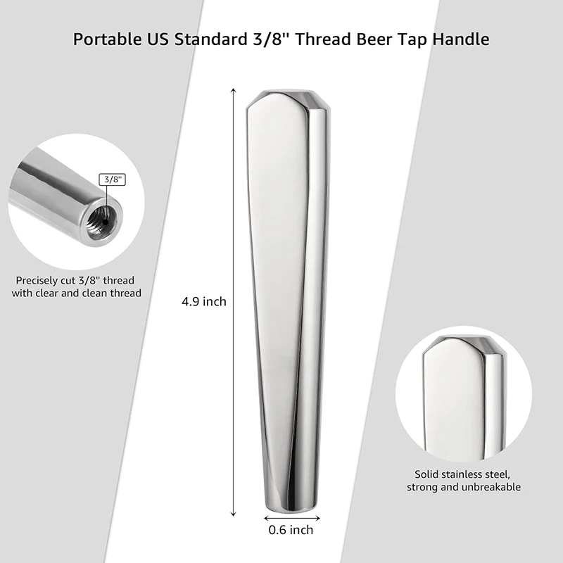 Large Beer Tap Handle,304 Stainless Steel Kegerator Tap Handles Use for Beer Tower, Draft Beer Keg Faucet Handle Bar Accessories