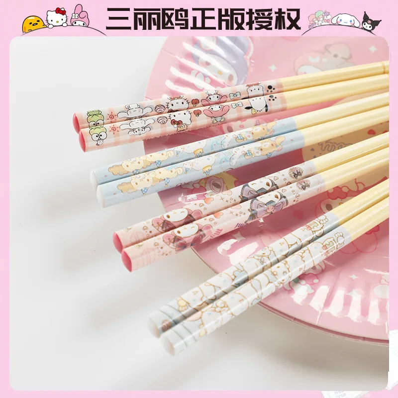 Kawaii Hello Kitty My Melody Cinnamoroll Cartoon Bamboo Chopsticks Anime Sanrio Girly Heart Cute Household Children's Tableware