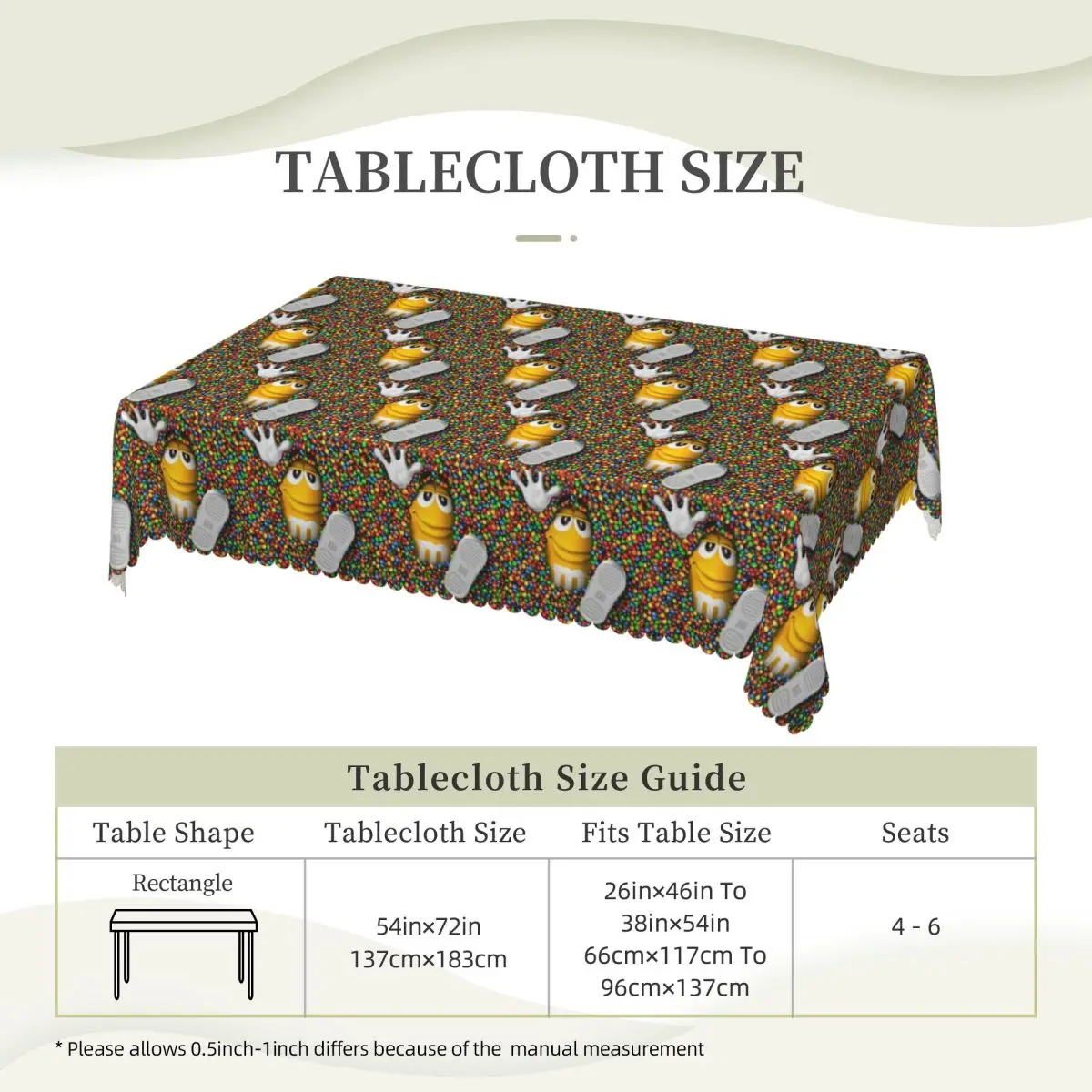 MM Chocolate Candy Cartoon Custom Rectangular Tablecloth Oilproof Table Cover for Festival Party Decorations Table Cloth