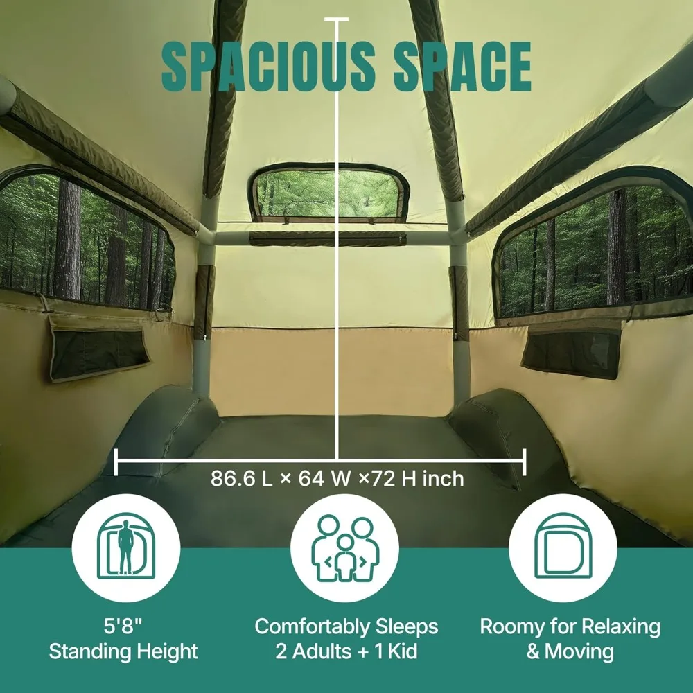 خيمة سرير شاحنة 5.5 قدم - 8 أقدام لشخصين/عائلة 2 دقائق إعداد سريع خيمة شاحنة بيك اب قابلة للنفخ، PU 3000 مم مقاومة للماء - ترقية جديدة #4