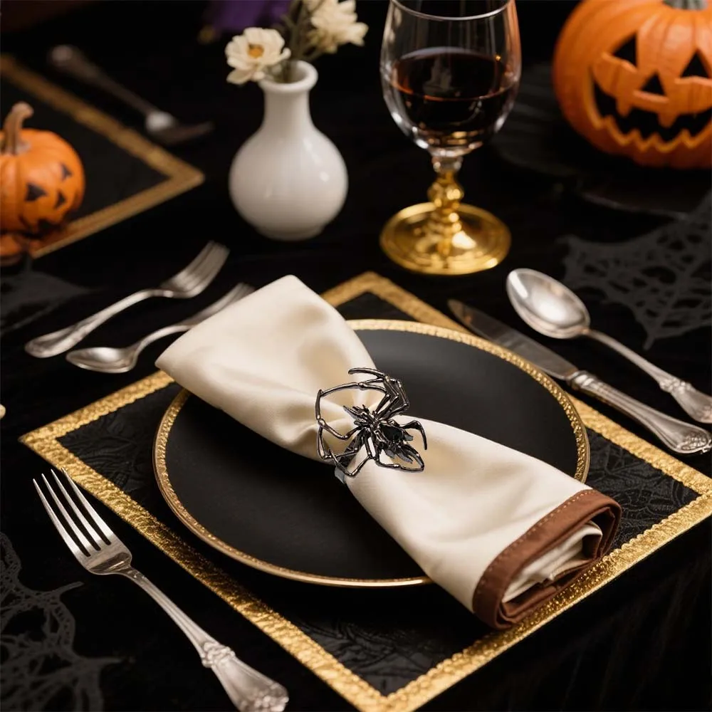 

6 шт., кольца для салфеток на Хэллоуин, металлические держатели для салфеток в виде паука для пышного ужина, вечеринки, готические аксессуары для украшения свадебного стола