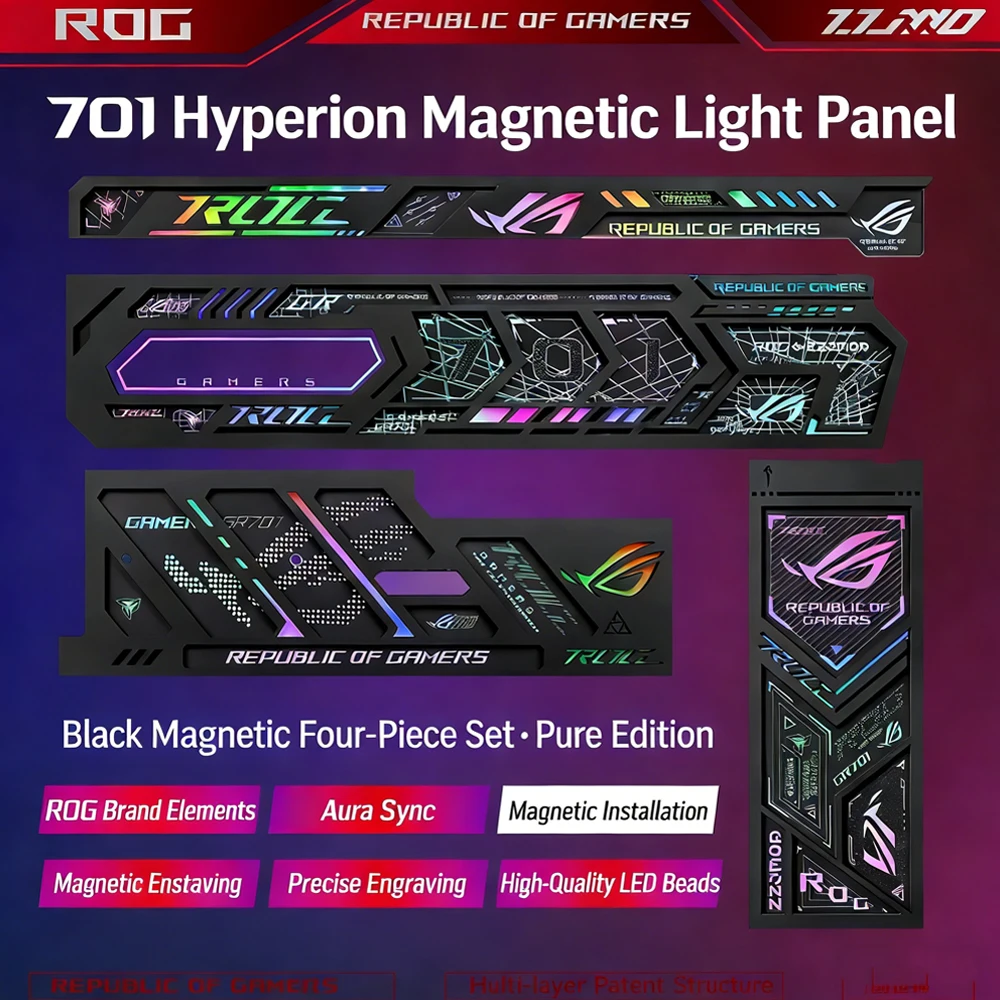 4개 ASUS ROG GR701 케이스 패널 (데이터 모니터 포함) 게이머용 개조 섀시 5V3PIN ARGB PC 쉴드 DIY 캐비닛 MOD 마그넷 ATX 재조립