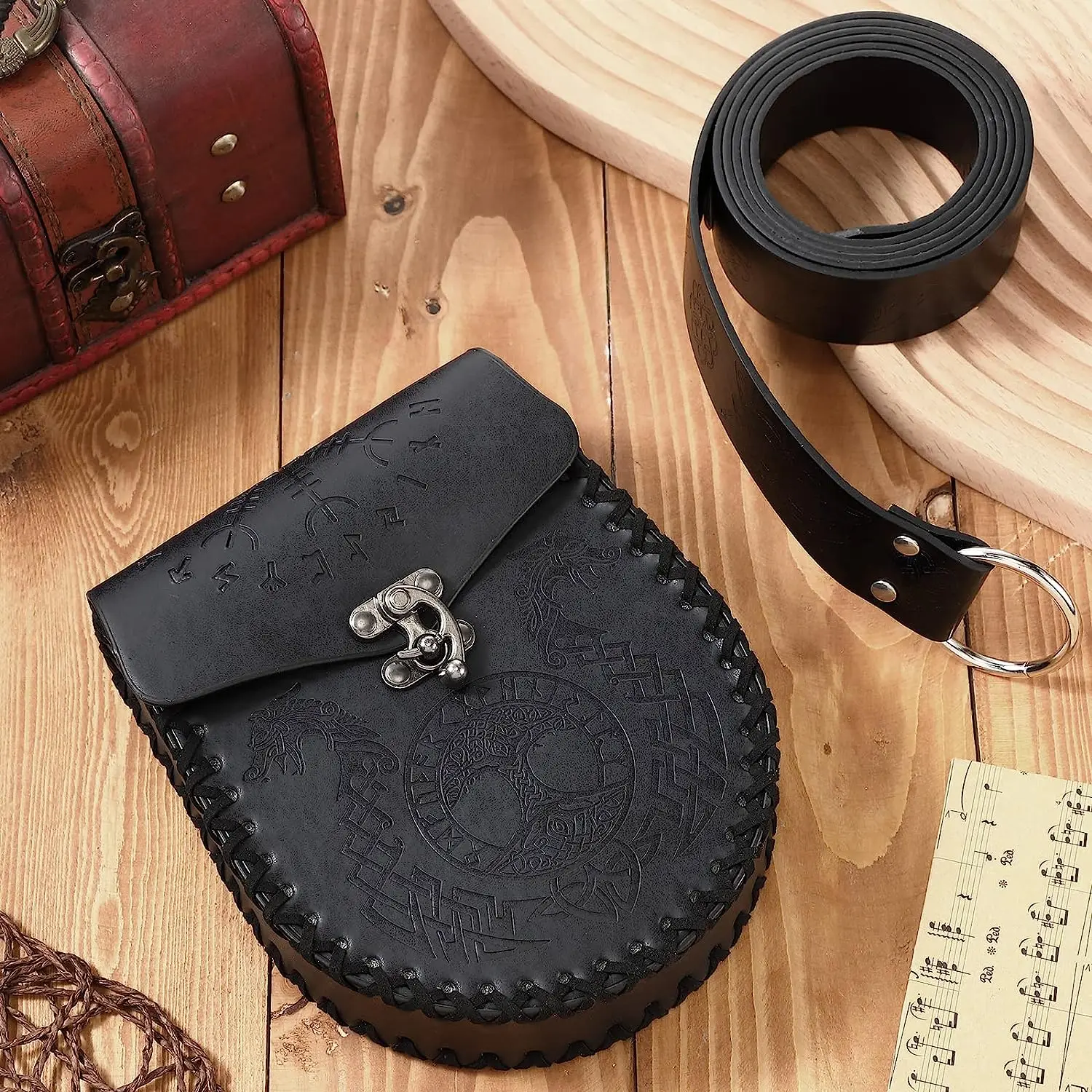 2 Pcs Medieval Belt Leather Belt Pouch PU Belt for Retro Medieval Bag Side Pack Renaissance Cosplay Set Accessories