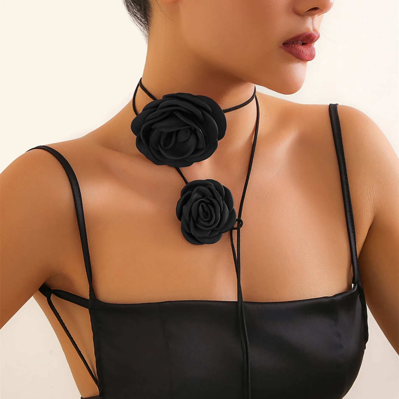 IngeSight.Z 2 Pcs/Set Elegant Big Rose Flower Choker Necklace Women Gothic Korean Velvet Long Rope Adjustable Clavicle Chain