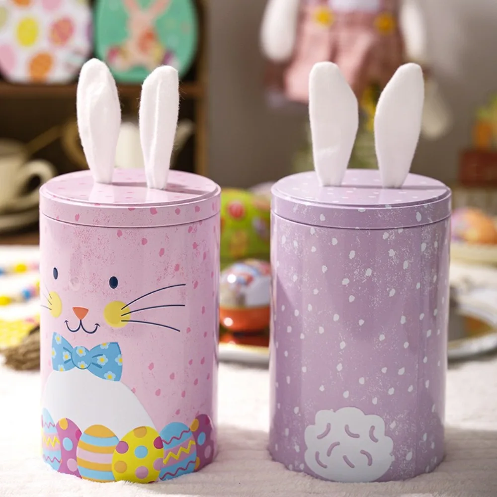 

Creative Cute Easter Bunny Tin Box Vintage Iron Storage Gift Box Cartoon Rabbit Candy Can Party Supplies