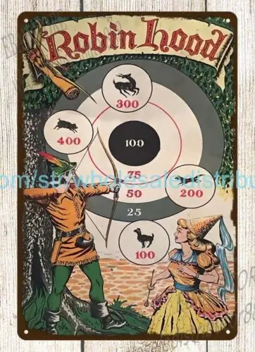 1pcs 1950s Robin Hood target game board toy metal tin sign interior dorm room