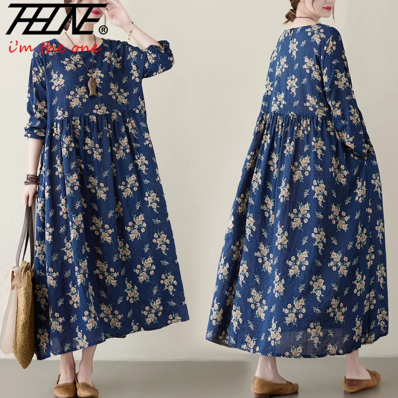 Plus Size Summer Dress Women 2023 Vestidos De Mujer Floral Print Ropa De Mujer Korean Fashion Vintage Loose Long Maxi Dresses