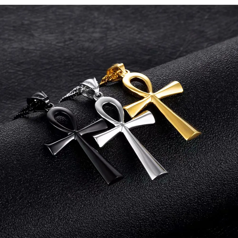 Punk Egyptian Ankh Crucifix Amulet Pendant Necklaces Pendants Stainless Steel Symbol of Life Cross Necklaces Jewelry 2025 Gifts