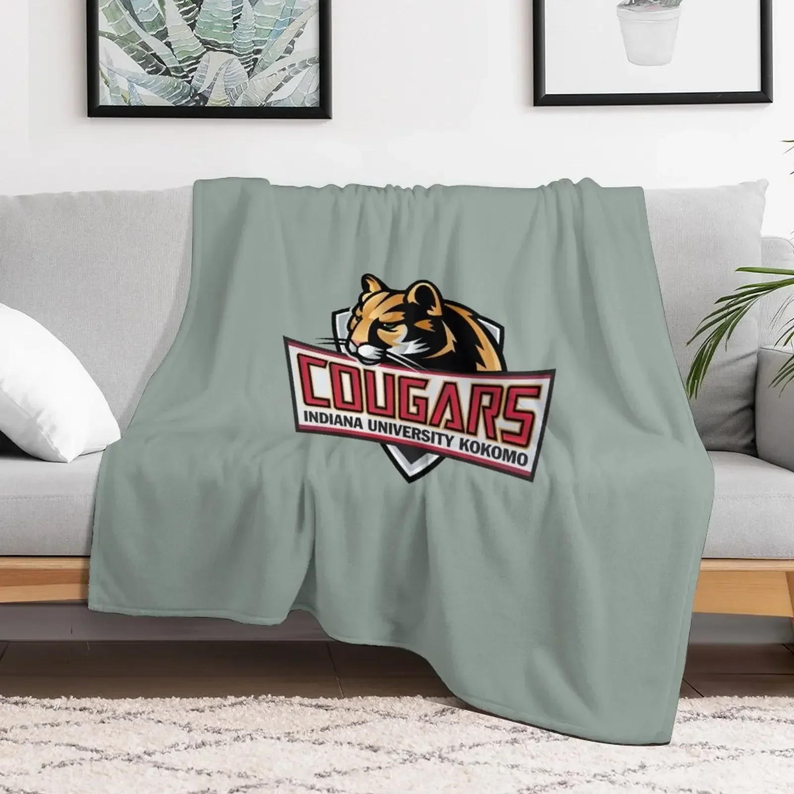 The Indiana U Kokomo Cougar Throw Blanket heavy to sleep Plaid on the sofa Blankets