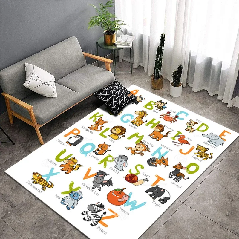 Zoo A-z Animal Alphabet Hilarious Animated Kids Education Non Slip Flannel Floor Rugs By Ho Me Lili