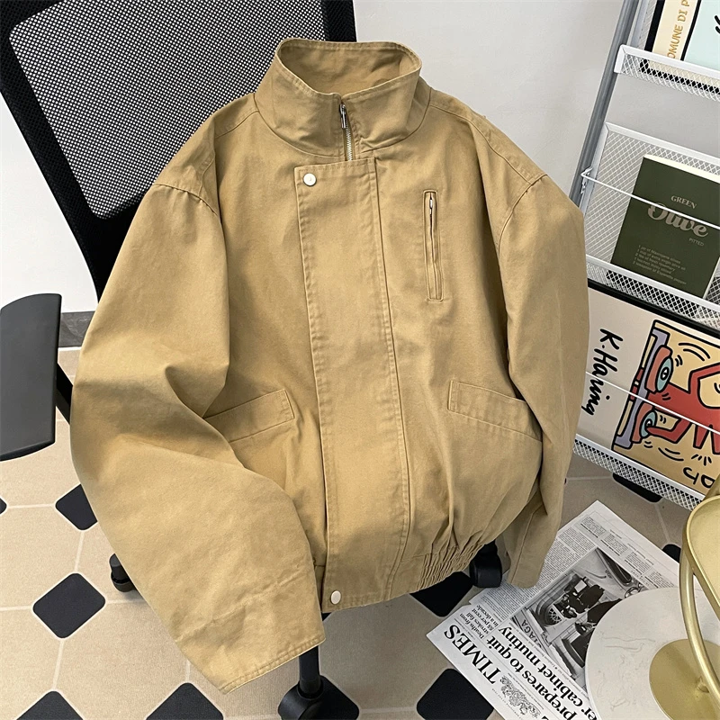 

Women's Khaki Autumn Jacket Coat Harajuku Oversize Long Sleeve Turtleneck Jacket 2000s Vintage Streetwear Outerwear Autumn 2025