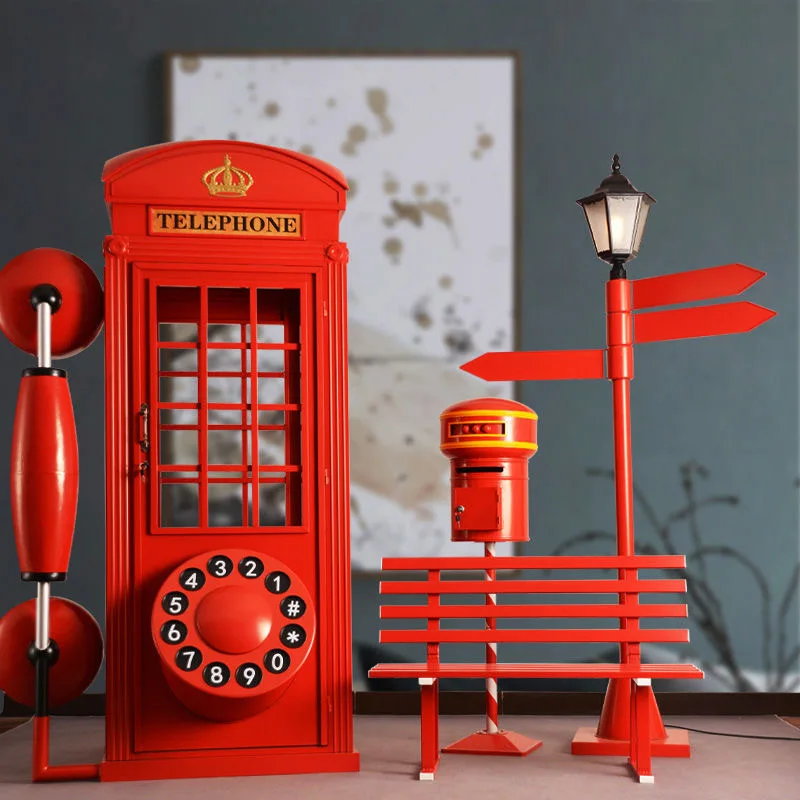 Large European wrought iron phone booth mailbox road sign outdoor courtyard Internet celebrity shopping mall floor decoration or