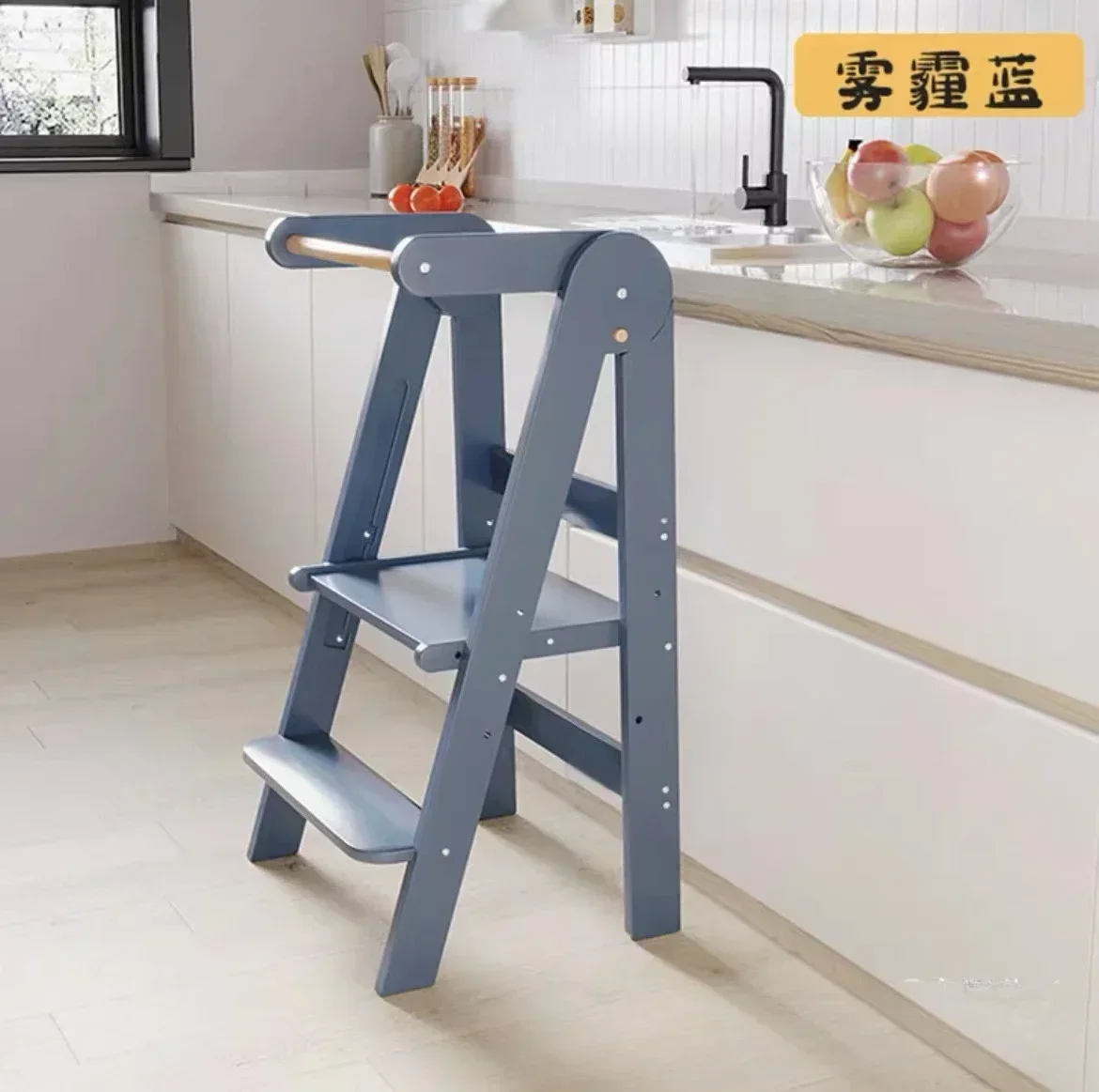 Kitchen Step Stool for Kids and Toddlers with Safety Rail Children Standing Tower for Kitchen Counter-Natural