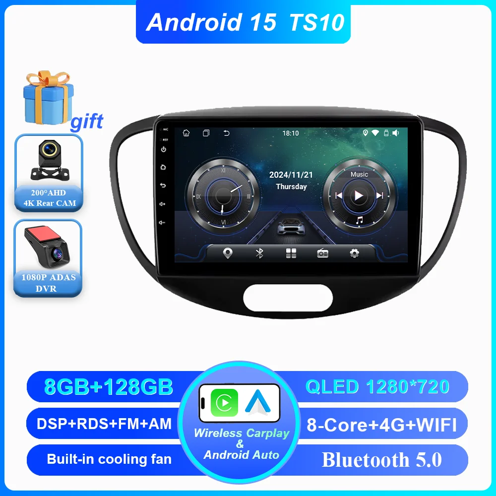 Android 15 Auto DVD Voor Hyundai i10 2007 2008 2009 2010-2013 Auto Radio Stereo Multimedia Speler GPS Navigatie 2din 4G Carplay