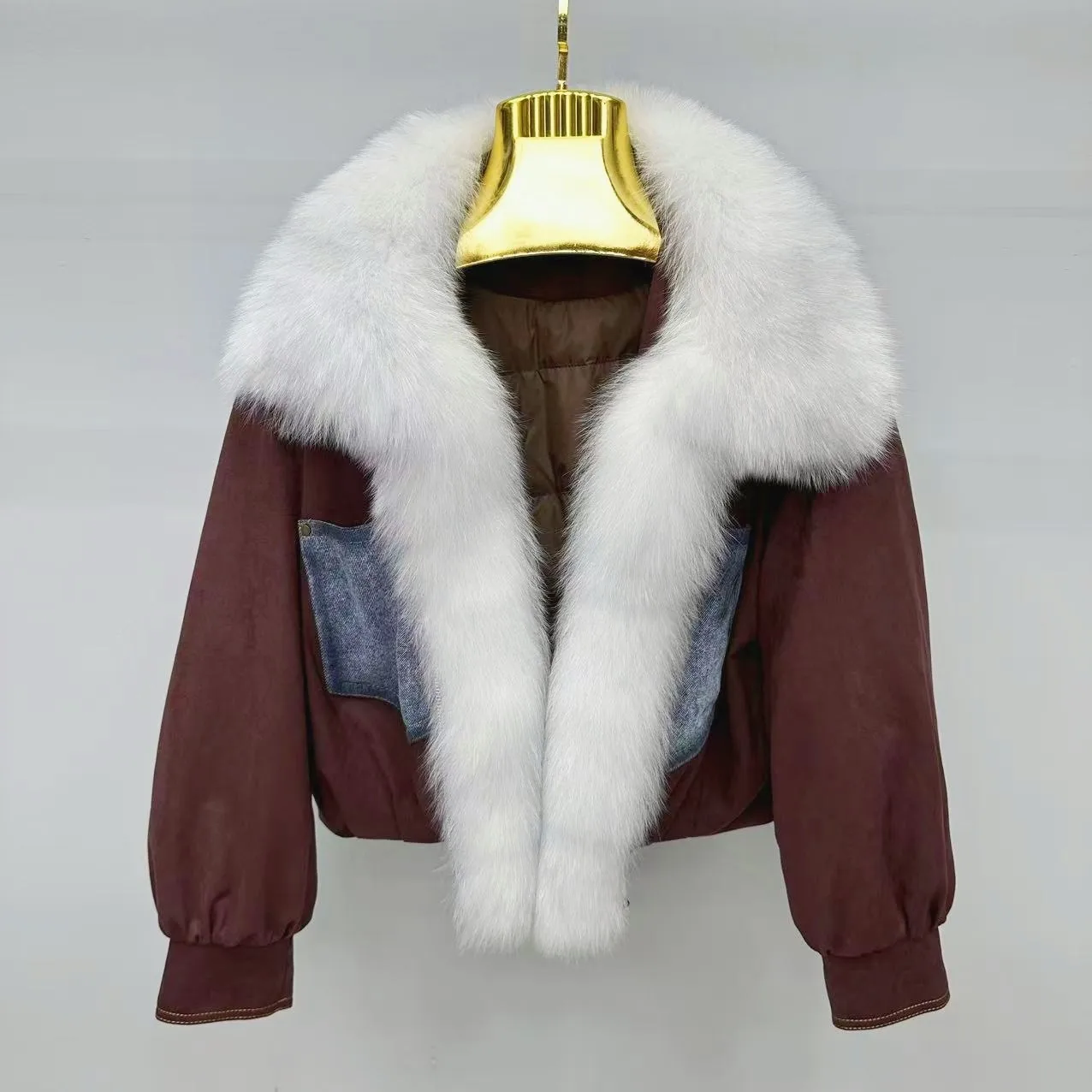 Colorblock Lady Winter Parkas All-match Removable White Fox Fur Collar Warm Feather Jackets Keep Warm Women Short Down Coats