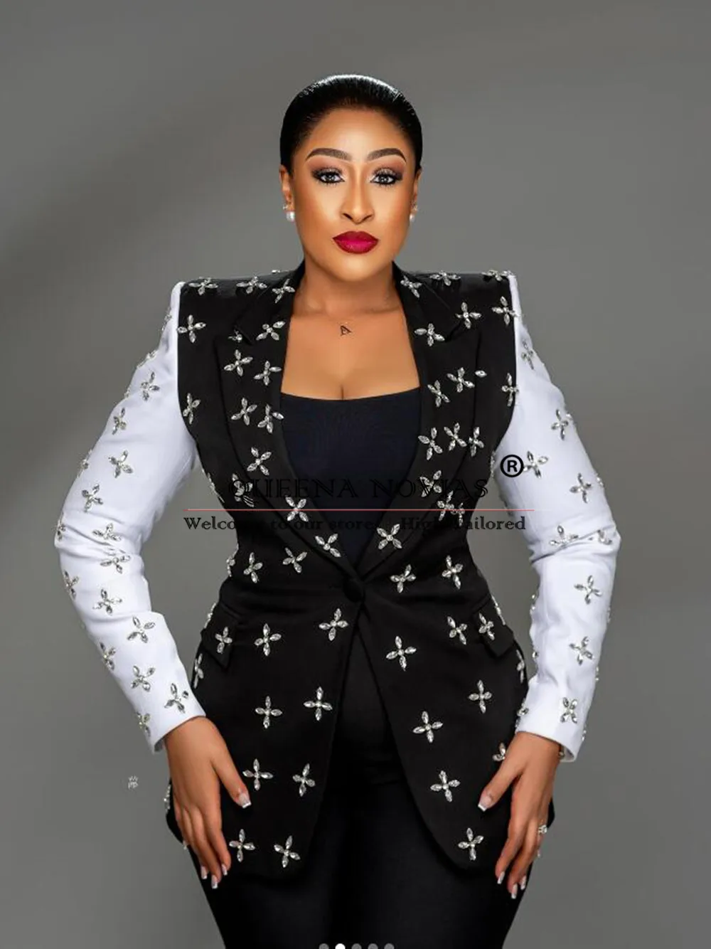 

Luxury Women Suits Crystals Gem Jacket Pants 2 Pieces Formal Party Mother Of Bride Tuxedos Lady Business Dresses Customized