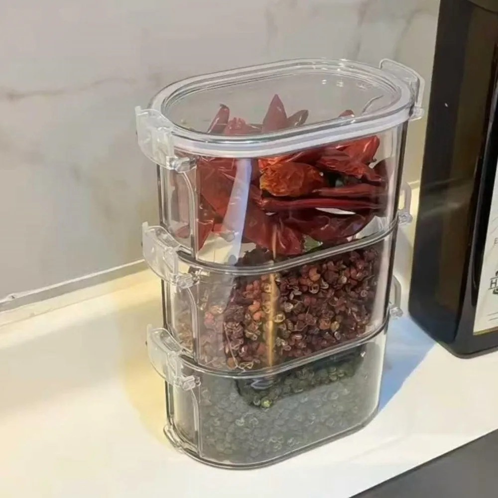 

1/3/5 Layers Seasoning Spice Box Stackable Plastic Spice Organizer Large Capacity Portable Salt Jar Spices Beans Nuts