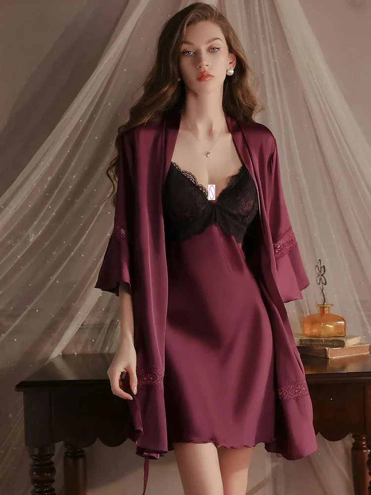 

plus Size Sexy Solid Color Sleepwear Comfortable Strap Nightgown with Chest Pad Silky Home Clothes Set Casual Sexy Sleepy Dress