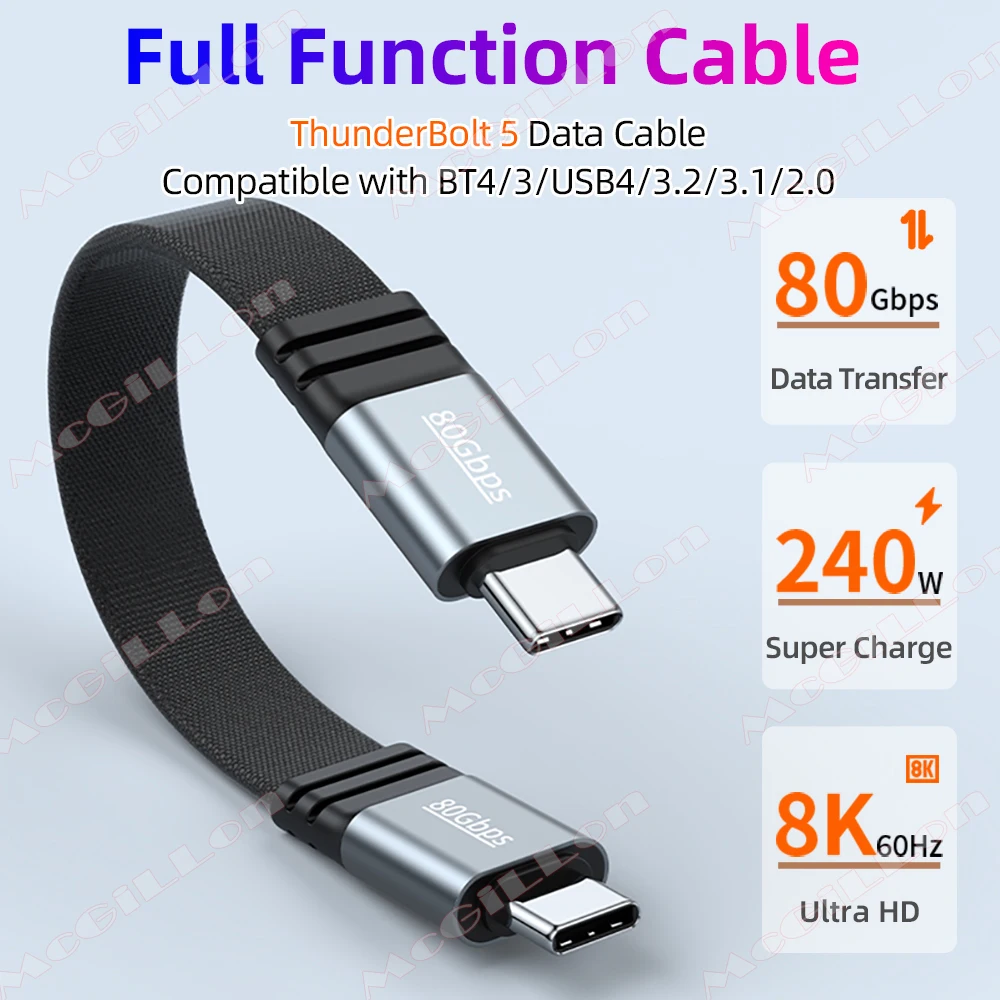 PD240W Fast Charging Cable Type C to Type-C Thunderbolt 5 Video Cable 8k@60Hz 80Gbps Data Cable Suitable for iPhone 17 Samsung