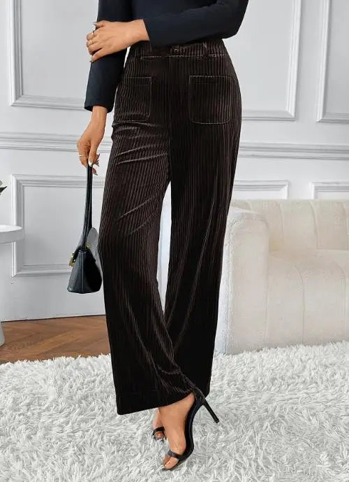 

Warm Velvet Wide Leg Pants, Casual Lazy Style, High Waist Pocket, New, Autumn, Winter, 2022