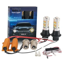 2PCS DRL Turn Signal Light PY21W P21W LED 1156 BA15S BAU15S T20 7440 W21W WY21W 2835 42SMD Canbus Dual-Color Switchback No ERROR