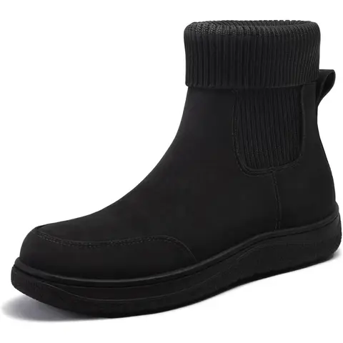 महिलाओं के चेल्सी एंकल बूट्स आरामदायक शीतकालीन शॉर्ट लेदर बूट्स फैशन स्लिप ऑन इलास्टिक सॉक बूटीज़ चौड़ी चौड़ाई 10 best sales महिलाओं के लिए सॉक बूट - №5