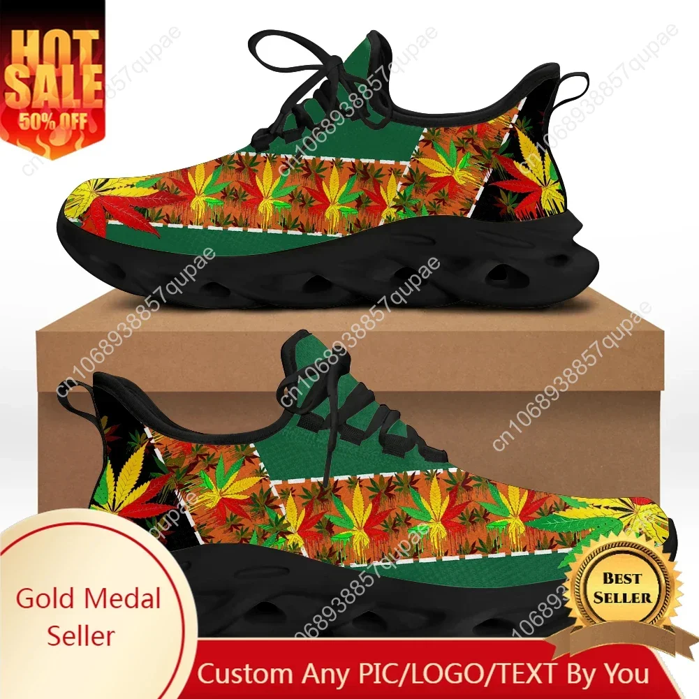 Jamacia Flag Print Weed Leaves Flats Sneakers Shoes Mens Womens Sports Shoes Fashion High Quality DIY Sneaker Custom Made Shoe