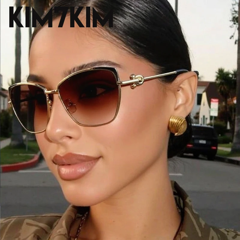 

Oversized Cat Eye Sunglasses Women 2025 Luxury Brand Trendy Punk Metal Frame Sun Glasses For Ladies Vintage Gradient Eyewear