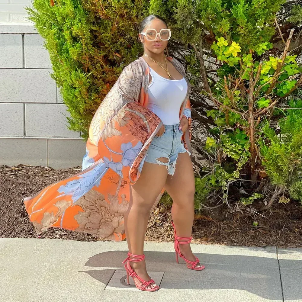 Boho Printed Loose Casual Long Kimono Maxi Dresses Batwing Sleeve Trench Coat Tunic Autumn 2023 Women Beachwear