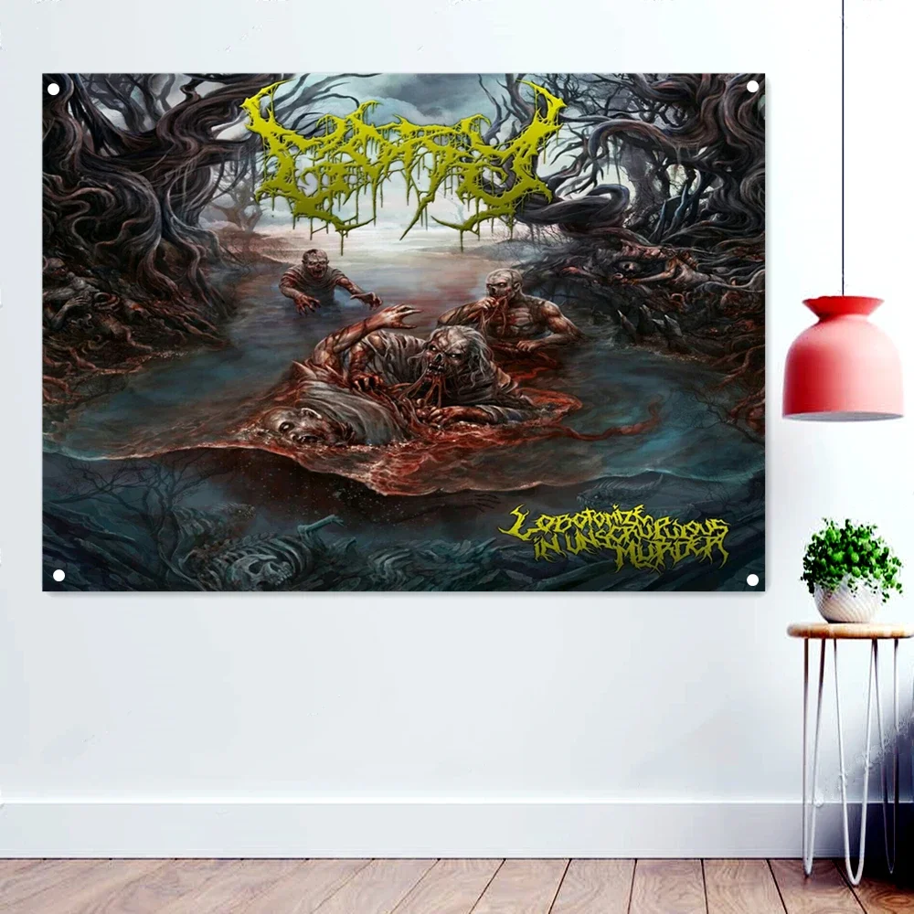 Cannibal Corpse Death Art Banner Wall Hanging Metal Albums Band Wallpapers Macabre Skull Tattoos Illustration Tapestry Flags