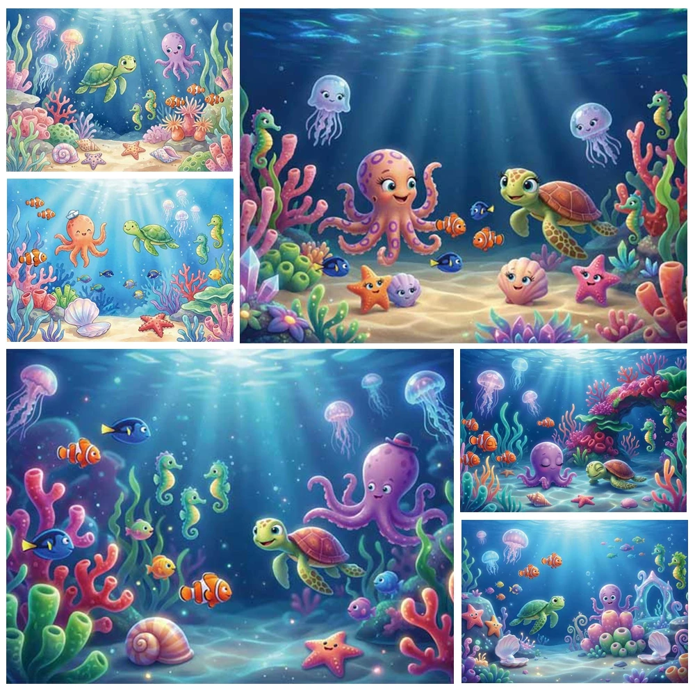 

MOON.QG 3D Underwater Ocean Adventure Birthday Photo Background Backdrop Product Wallpaper Photography Props Photo Photocall