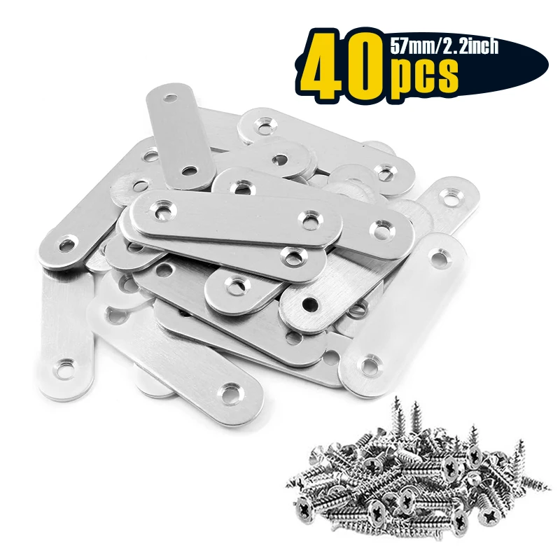 Stainless Steel Flat Mending Repair Plate Bracket Connector, Flat Straight Brace Fixing Repair Plated Joint Bracket, 2.2X0.63 in