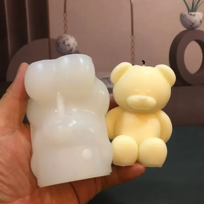 3D niedźwiedź silikonowa forma do świec DIY żywica gipsowa mydło ciasto narzędzia do pieczenia ręcznie robione świece zestaw do robienia Home Decor