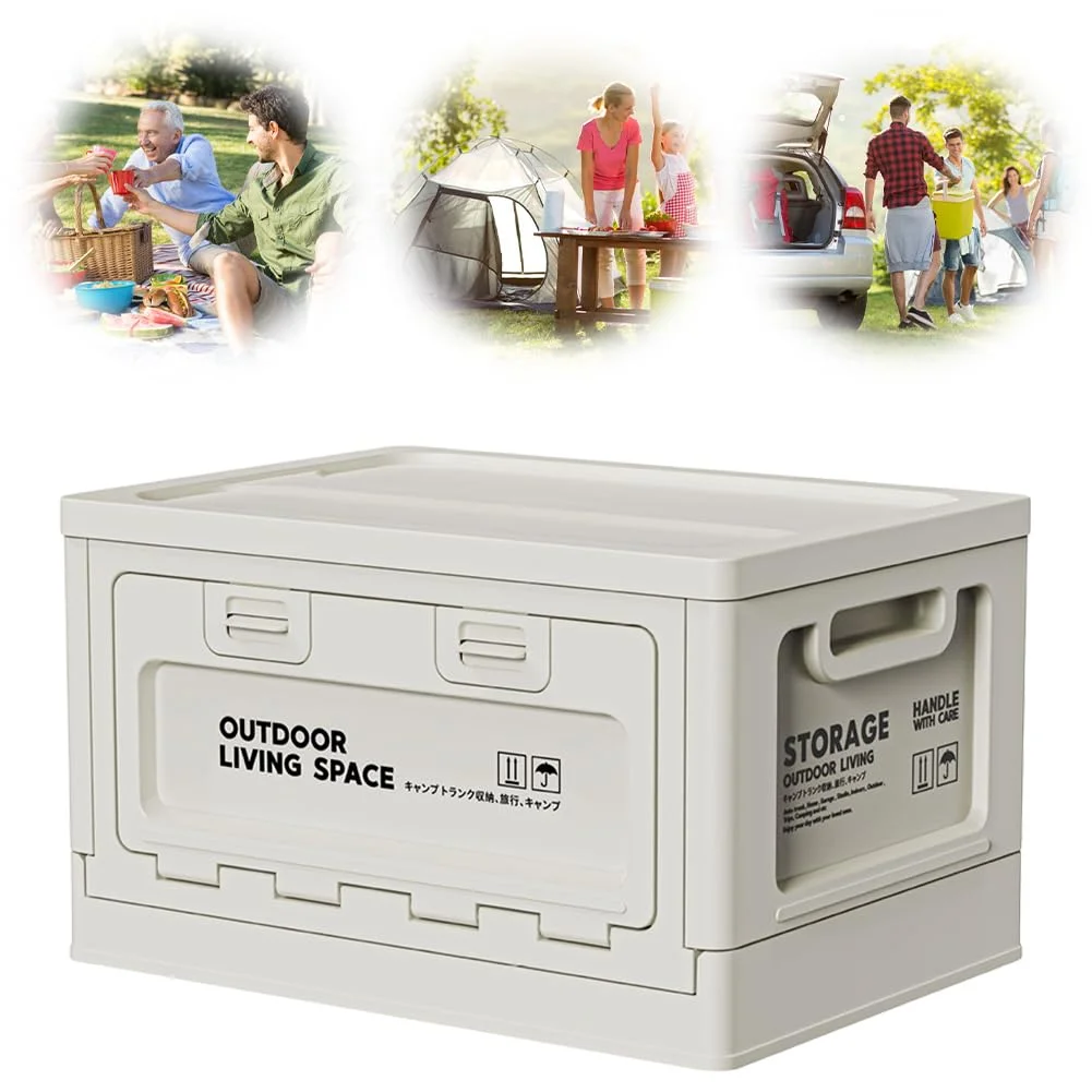 ！@Double Size Opening Foldable Stackable Portable Lightweight 27L Plastic Storage Box for Outdoor Camping Picnic Daily Use